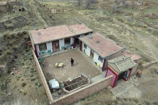 A man guards the empty village alone with sheep in the morning and dusk.