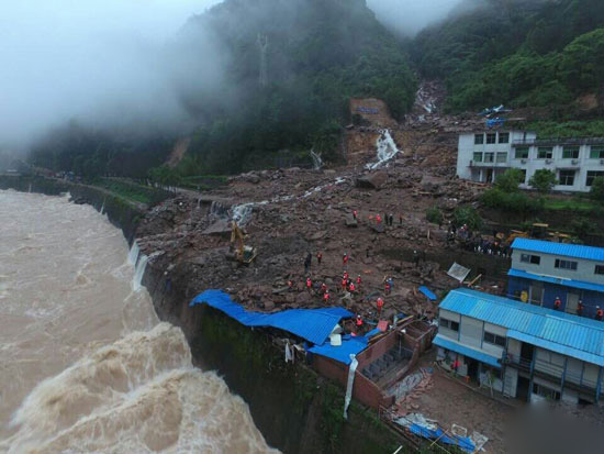 Aerial photograph of landslide site in Taining, Fujian Province